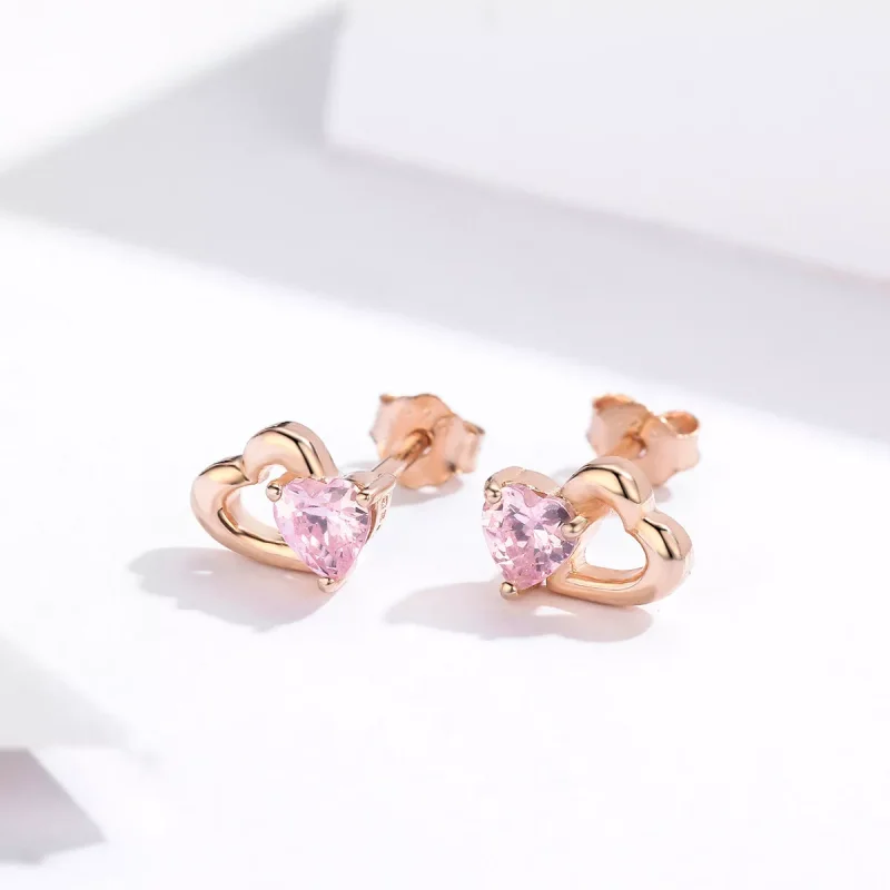 (bild till) Pandora Stil Stiftörhängen Hjärtklappning 14 Karat Roséguld - Sce090-C - View 2