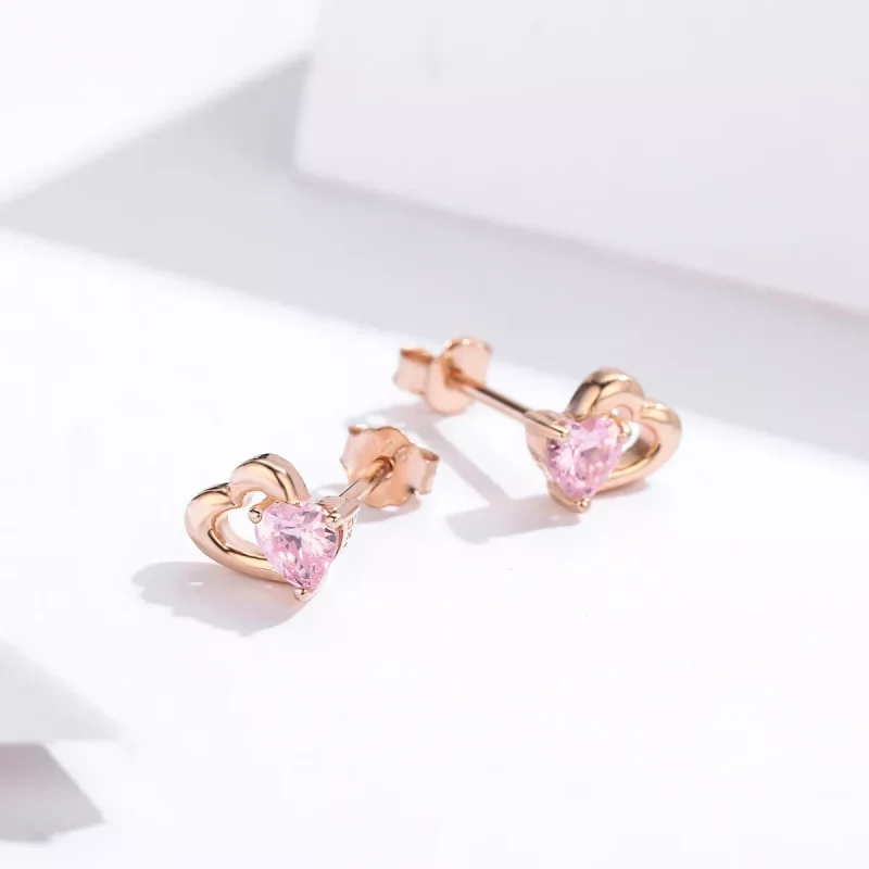 (bild till) Pandora Stil Stiftörhängen Hjärtklappning 14 Karat Roséguld - Sce090-C - View 3