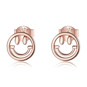 (bild till) Pandora Stil Stiftörhängen Härligt Smiley Face 14 Karat Roséguld - Sce1106
