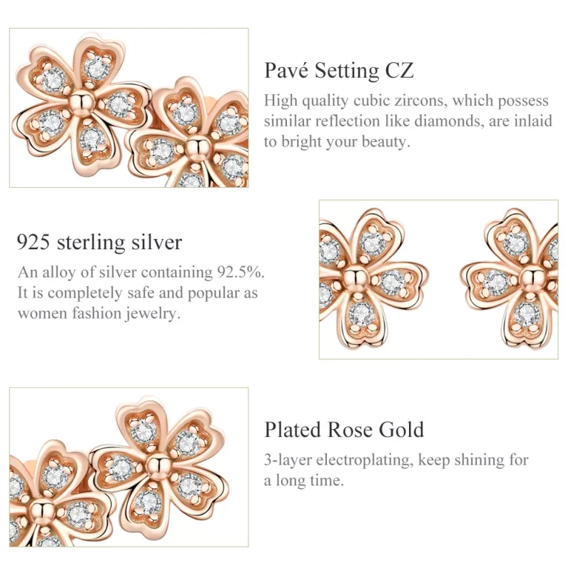 (bild till) Pandora Stil Stiftörhängen Kontraherad Daisy 14 Karat Roséguld - Sce419-C - View 3