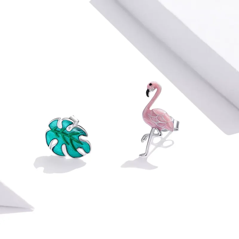 (bild till) Pandora Stil Stiftörhängen Leaf & Flamingos - Sce1124 - View 2