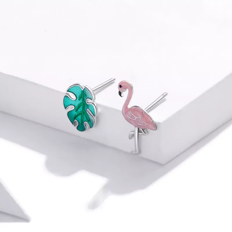(bild till) Pandora Stil Stiftörhängen Leaf & Flamingos - Sce1124 - View 3