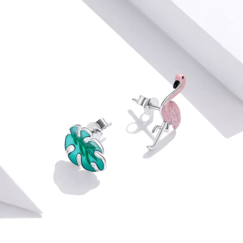(bild till) Pandora Stil Stiftörhängen Leaf & Flamingos - Sce1124 - View 4