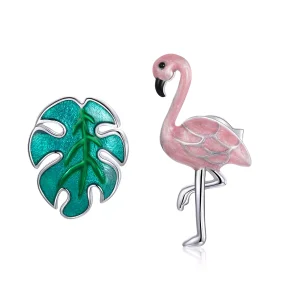 (bild till) Pandora Stil Stiftörhängen Leaf & Flamingos - Sce1124