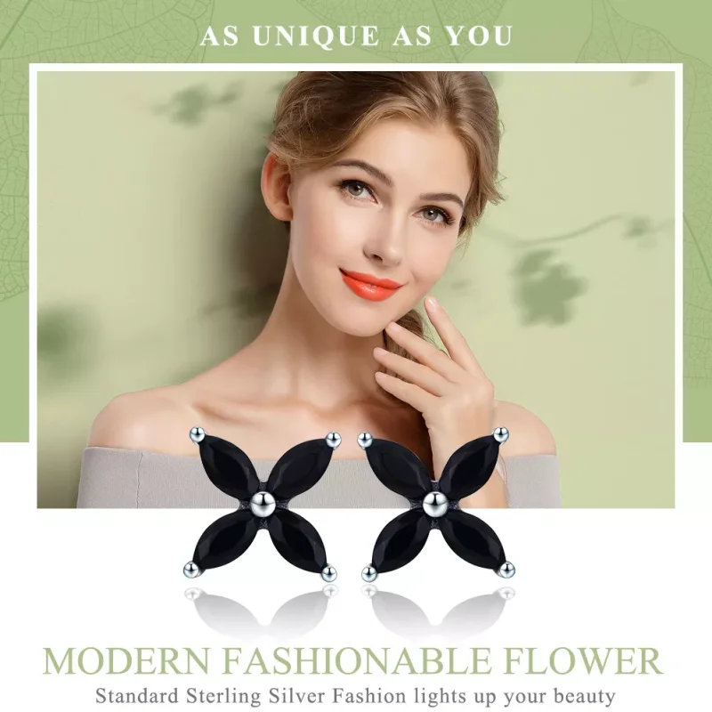 (bild till) Pandora Stil Stiftörhängen Modern Fashionabel Blomma - Sce362 - View 2
