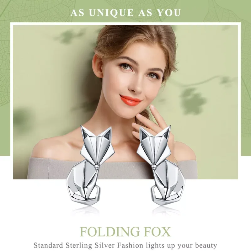 (bild till) Pandora Stil Stiftörhängen Origami Fox - Sce526 - View 2