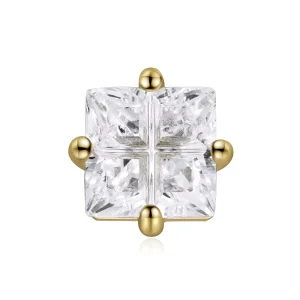 (bild till) Pandora Stil Stiftörhängen Princess Square Zirconium 14 Karats Guldpläterad - Sce1090
