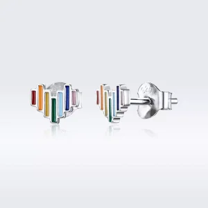 (bild till) Pandora Stil Stiftörhängen Rainbow Heart - Sce787