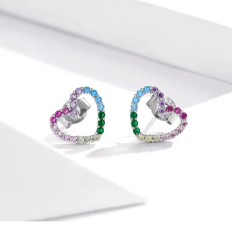 (bild till) Pandora Stil Stiftörhängen Rainbow Hearts - Sce891 - View 2
