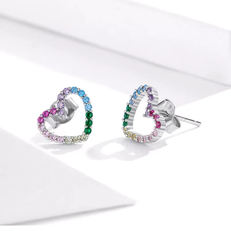 (bild till) Pandora Stil Stiftörhängen Rainbow Hearts - Sce891 - View 3