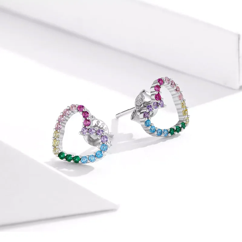 (bild till) Pandora Stil Stiftörhängen Rainbow Hearts - Sce891 - View 4