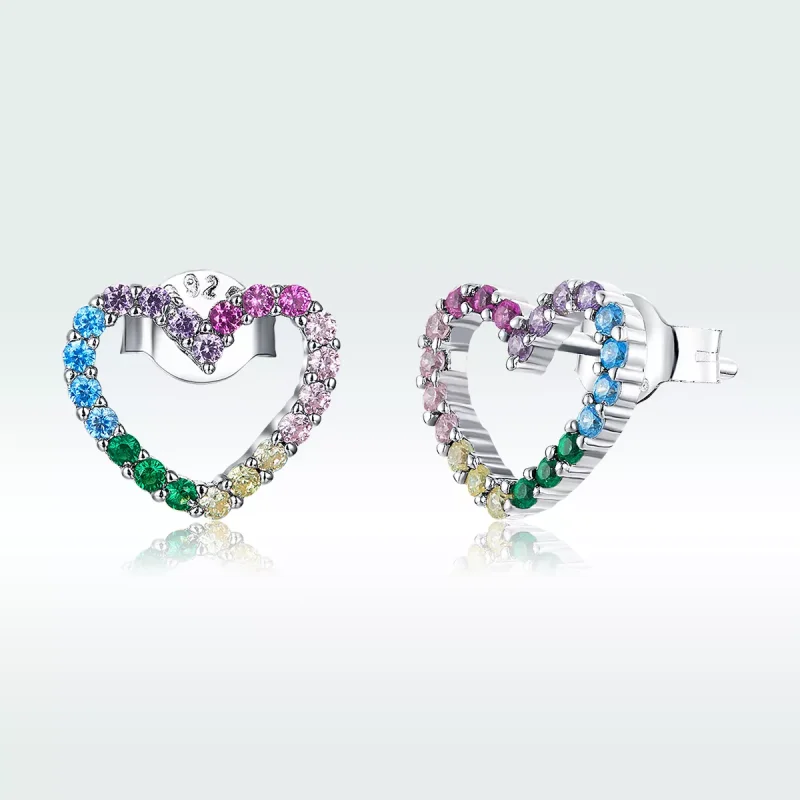 (bild till) Pandora Stil Stiftörhängen Rainbow Hearts - Sce891 - View 5