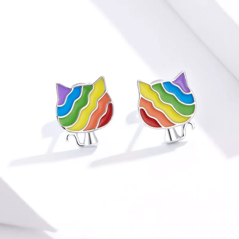 (bild till) Pandora Stil Stiftörhängen Rainbow Kitty - Sce823 - View 2