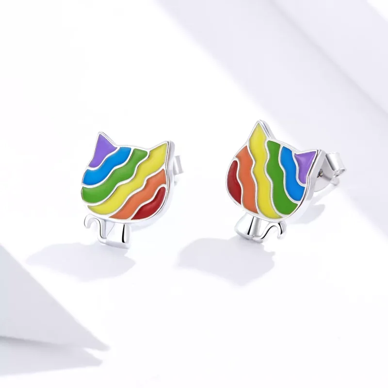 (bild till) Pandora Stil Stiftörhängen Rainbow Kitty - Sce823 - View 3