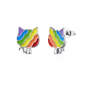 (bild till) Pandora Stil Stiftörhängen Rainbow Kitty - Sce823