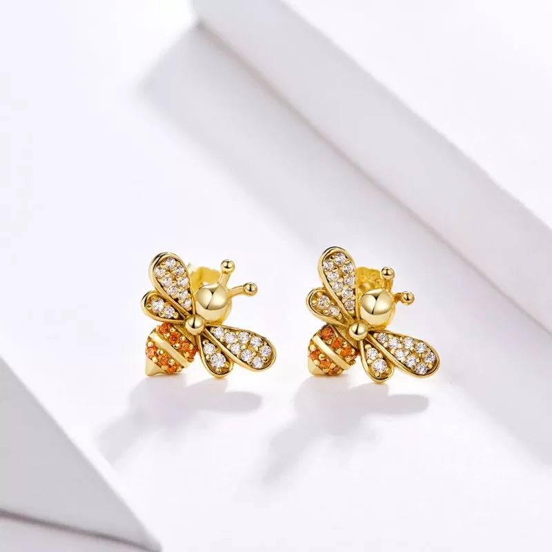 (bild till) Pandora Stil Stiftörhängen Reiki Bee 14 Karats Guldpläterad - Sce344-B - View 2