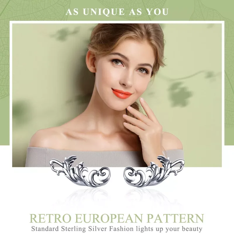 (bild till) Pandora Stil Stiftörhängen Retro Europeisk Blomma - Sce580 - View 2