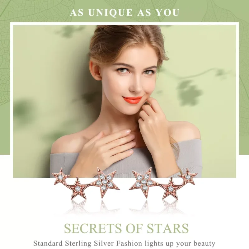 (bild till) Pandora Stil Stiftörhängen Secrets Of Stars 14 Karat Roséguld - Sce291 - View 2
