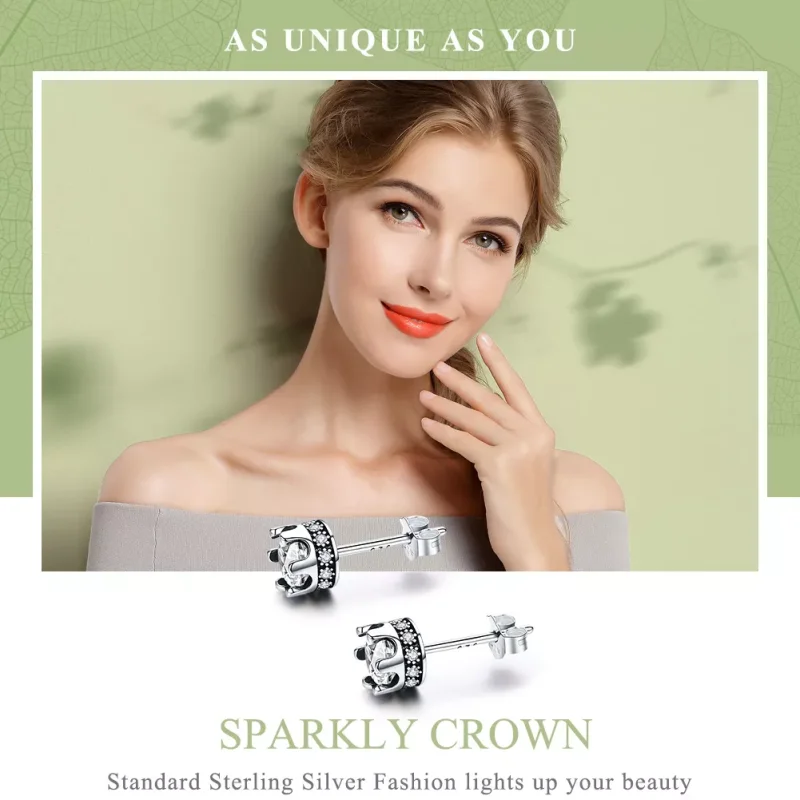 (bild till) Pandora Stil Stiftörhängen Sparkly Crown - Sce311 - View 2