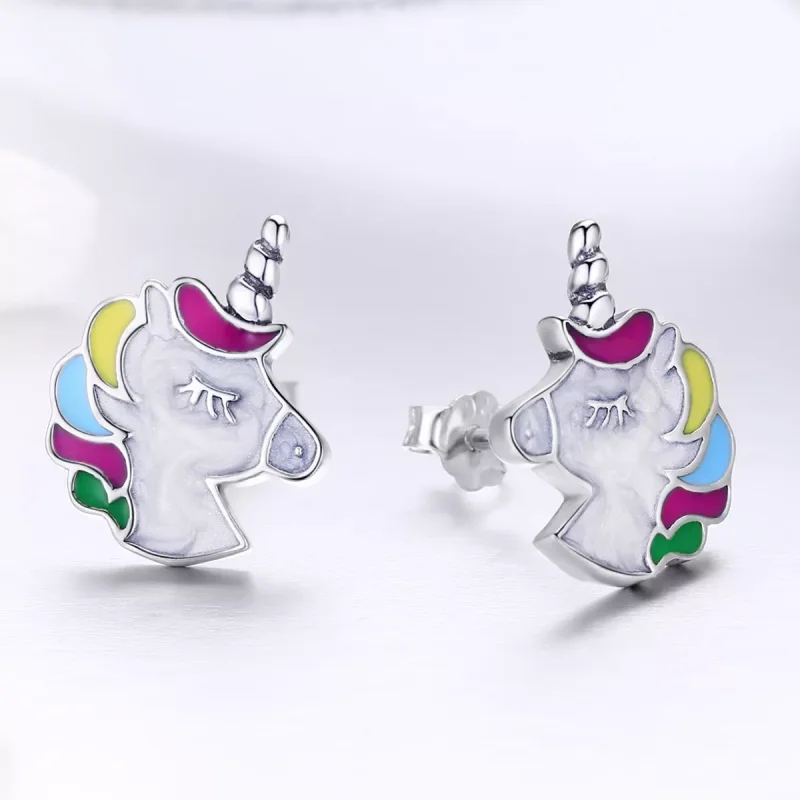 (bild till) Pandora Stil Stiftörhängen Unicorn Minne - Sce393 - View 2