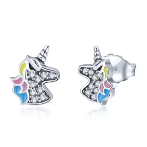 (bild till) Pandora Stil Stiftörhängen Unicorn Minne - Sce426
