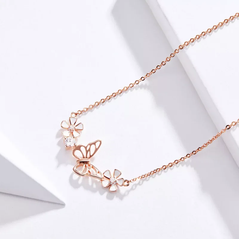 (bild till) Pandora Stil Halsband Dansande Fjäril 14 Karat Roséguld - Bsn053 - View 2