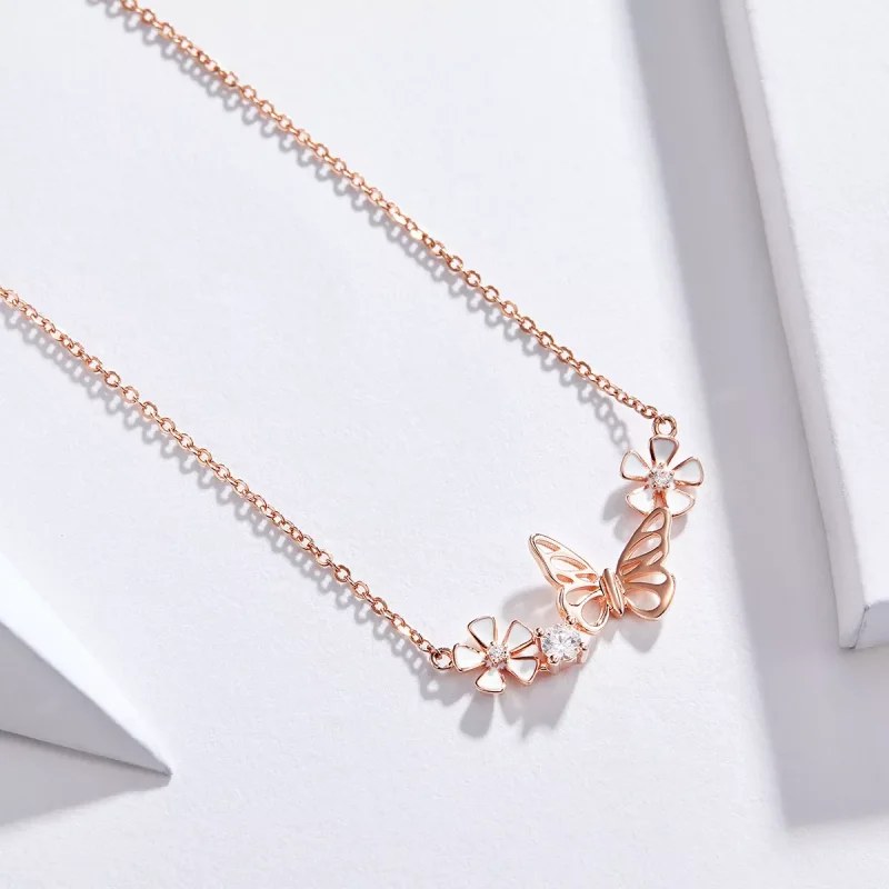 (bild till) Pandora Stil Halsband Dansande Fjäril 14 Karat Roséguld - Bsn053 - View 4