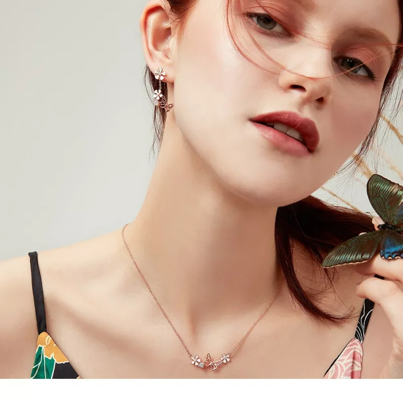 (bild till) Pandora Stil Halsband Dansande Fjäril 14 Karat Roséguld - Bsn053 - View 7