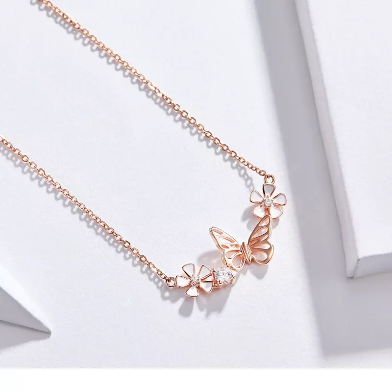 (bild till) Pandora Stil Halsband Dansande Fjäril 14 Karat Roséguld - Bsn053 - View 8