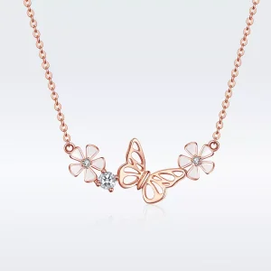 (bild till) Pandora Stil Halsband Dansande Fjäril 14 Karat Roséguld - Bsn053