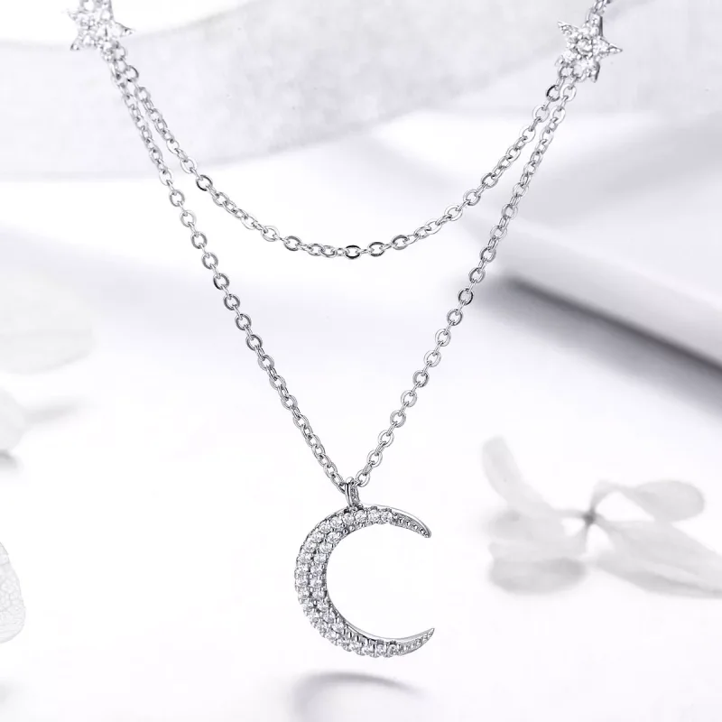(bild till) Pandora Stil Halsband Moon & Stars - Bsn038 - View 2