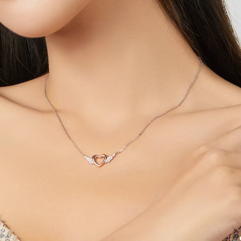 (bild till) Pandora Stil Halsband Tvåfärgat Hjärt Wing - Bsn162 - View 7