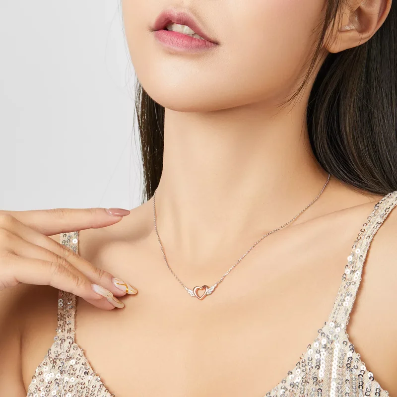 (bild till) Pandora Stil Halsband Tvåfärgat Hjärt Wing - Bsn162 - View 8