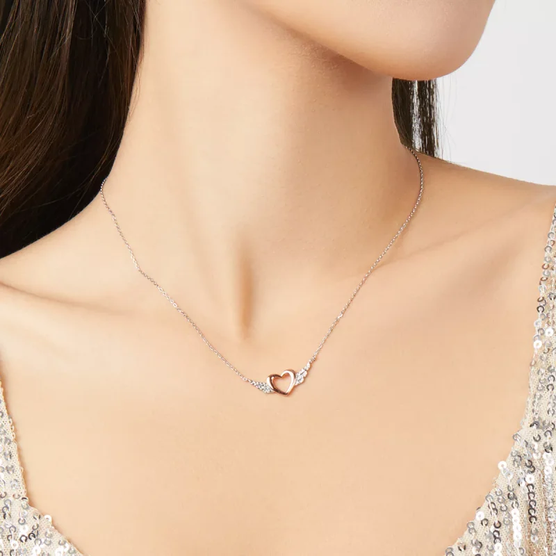 (bild till) Pandora Stil Halsband Tvåfärgat Hjärt Wing - Bsn162 - View 9