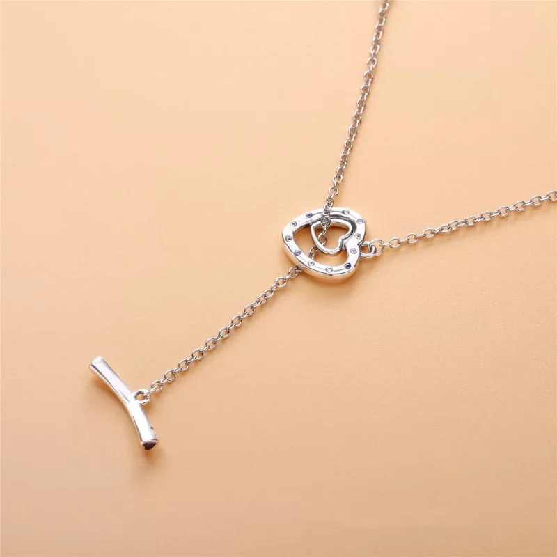 (bild till) Heart Silver Necklace With Royal Purple Crystal, Lilac And Clear Cubic Zirconia - View 3