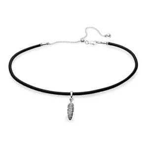 (bild till) PANDORA Black Leather Choker & Feather 397197CBK