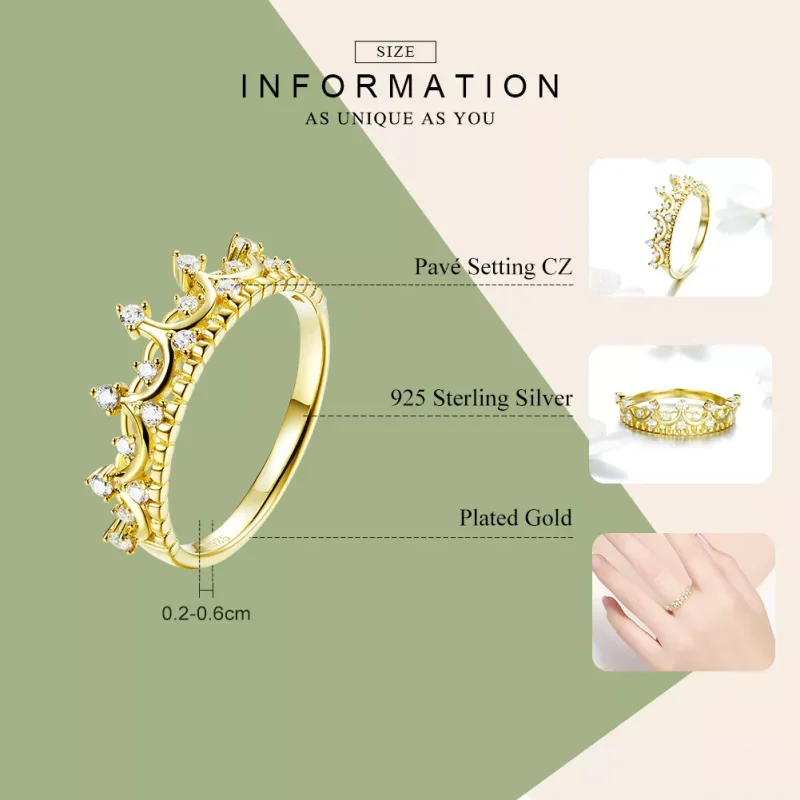(bild till) Pandora Stil Ring Krona 14 Karats Guldpläterad - Scr493 - View 3