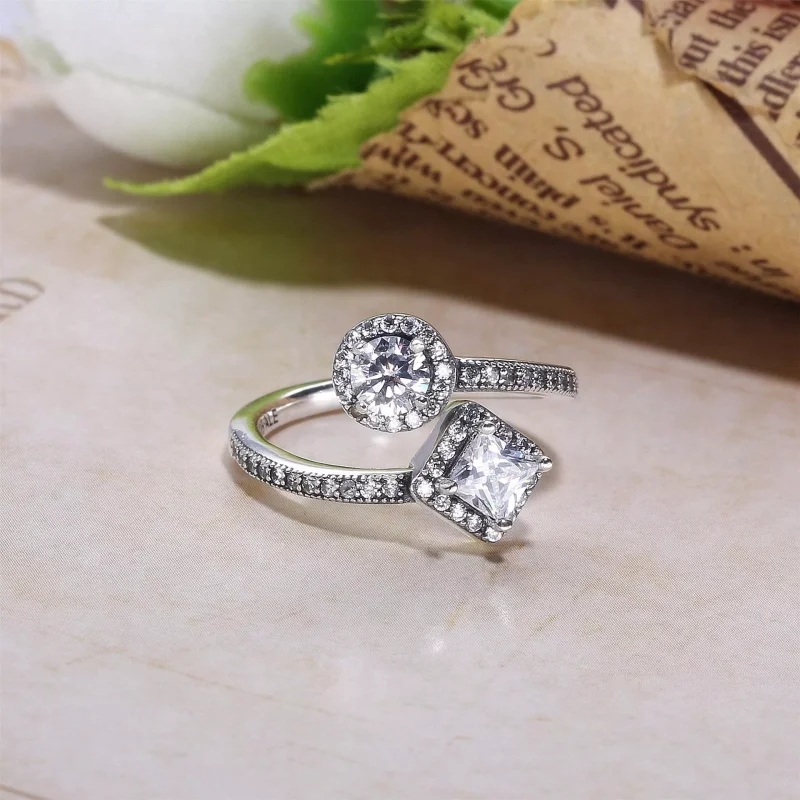 (bild till) PANDORA Sparkling Square & Circle Open Ring 191031CZ - View 2