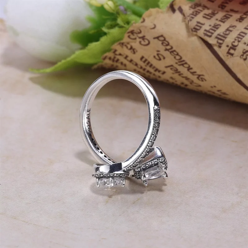 (bild till) PANDORA Sparkling Square & Circle Open Ring 191031CZ - View 3