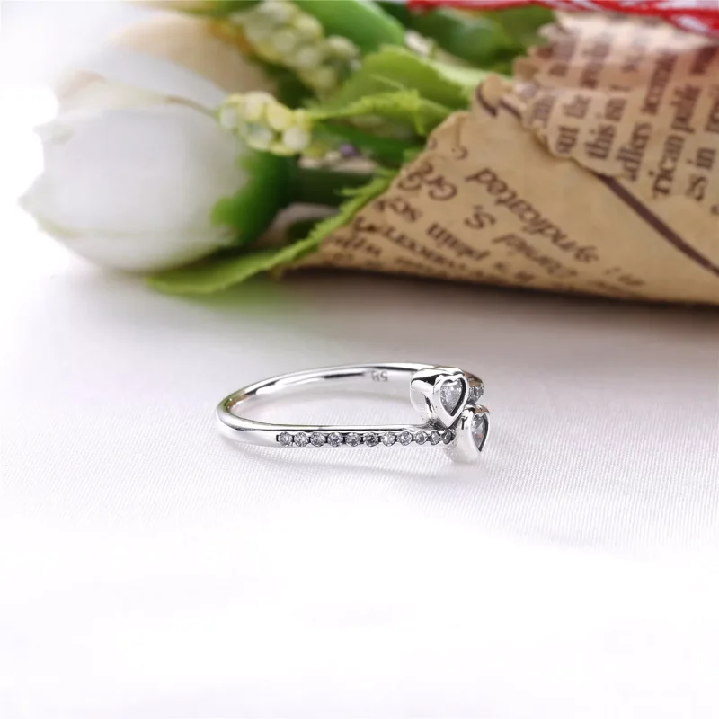 (bild till) PANDORA Two Sparkling Hearts Ring 191023CZ - View 4