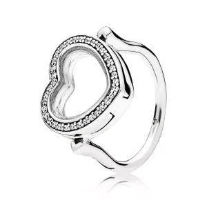 (bild till) Sparkling PANDORA Floating Heart Locket Ring 197252CZ