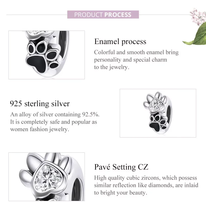 (bild till) Pandora Stil Mellanled Budding Paw Print - Scc1846 - View 6