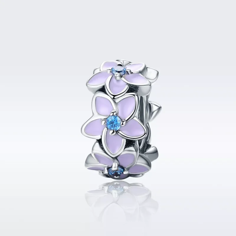 (bild till) Pandora Stil Mellanled Lila Blommor - Scc601 - View 2