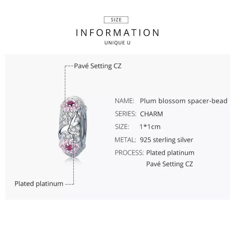 (bild till) Pandora Stil Mellanled Plommonblomma - Bsc152 - View 7