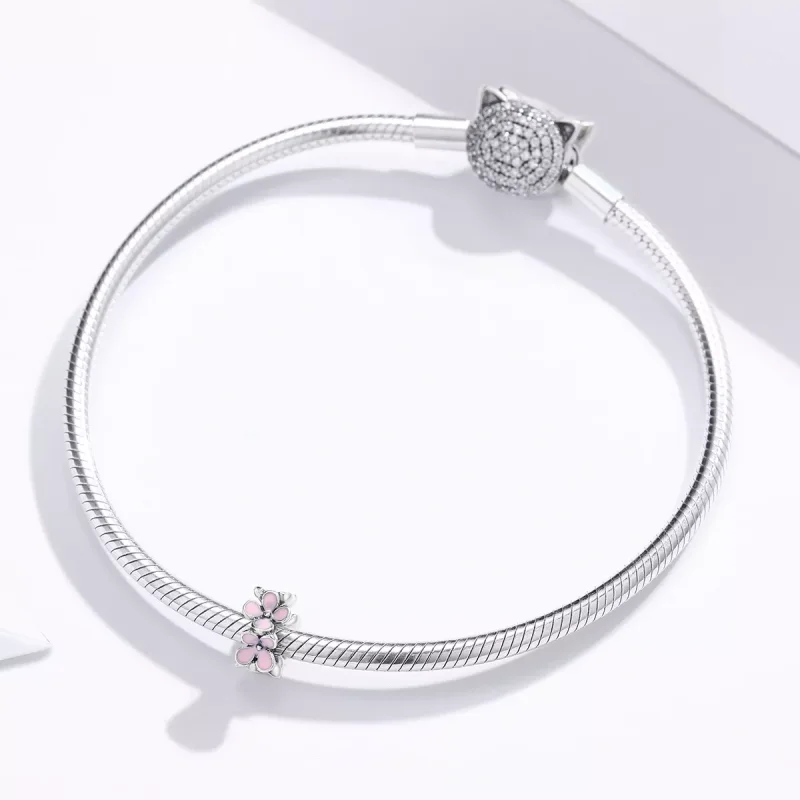 (bild till) Pandora Stil Mellanled Rosa Blomma - Scc1484 - View 3