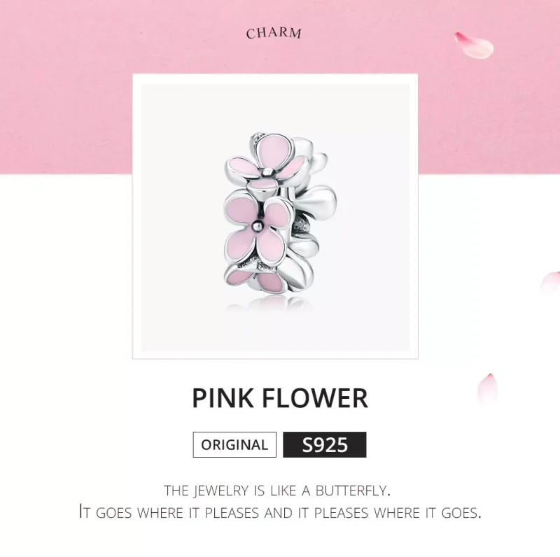 (bild till) Pandora Stil Mellanled Rosa Blomma - Scc1484 - View 5