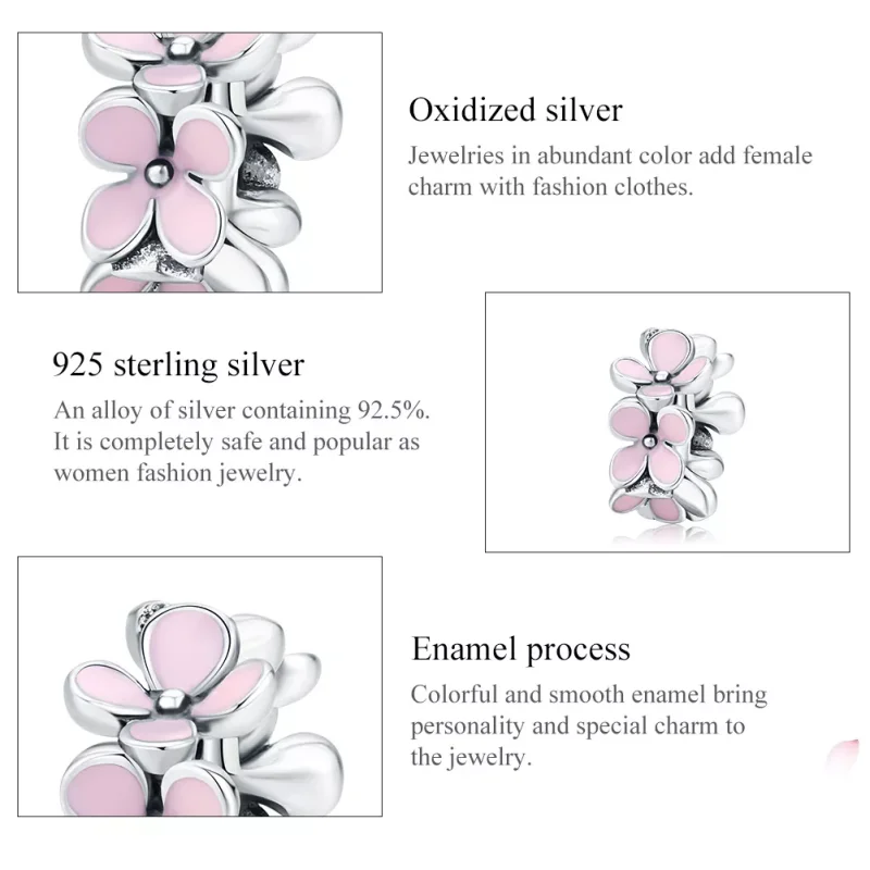 (bild till) Pandora Stil Mellanled Rosa Blomma - Scc1484 - View 6
