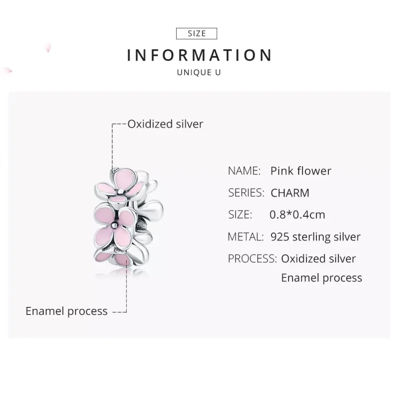 (bild till) Pandora Stil Mellanled Rosa Blomma - Scc1484 - View 7