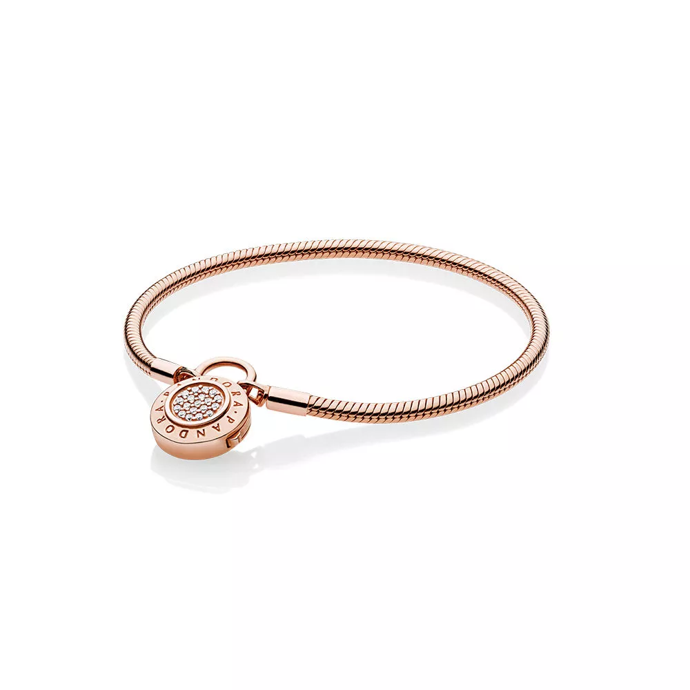 moments smooth pandora rose ormkedjearmband signature padlock 587757cz