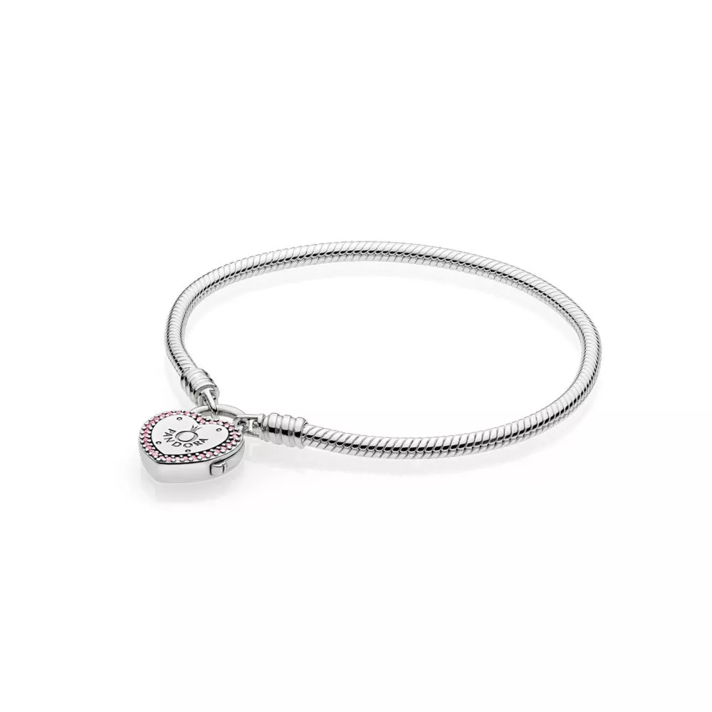 pandora moments heart padlock & snake chain armband 596586fpc
